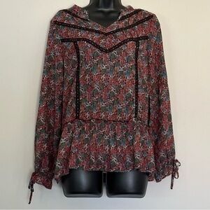 Matilda Jane Women's small Boho Blouse Peplum Drop Waist Tie Sleeves Multicolor